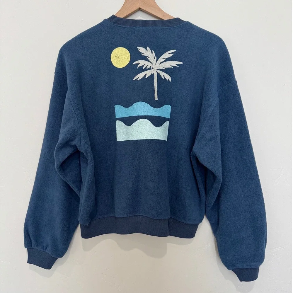 Saltwater Luxe Follow The Sunshine Fleece Sweatshirt Blue Fog Size‎ S Coastal